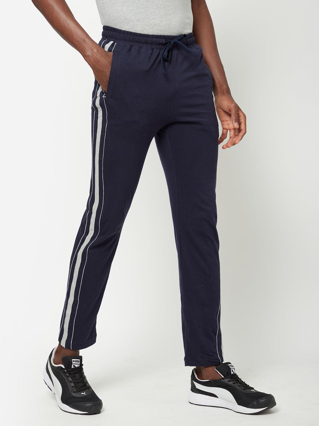 Sporto Navy Cotton Blend Solid Regular Track Pant