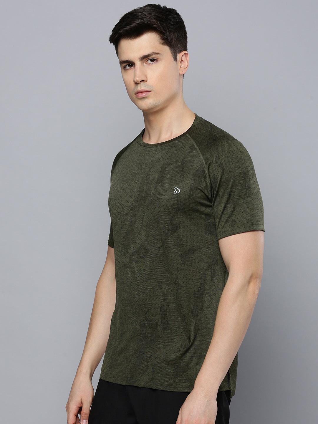 Sporto Men's Insta cool Printed Jersey Round Neck Tee - Olive