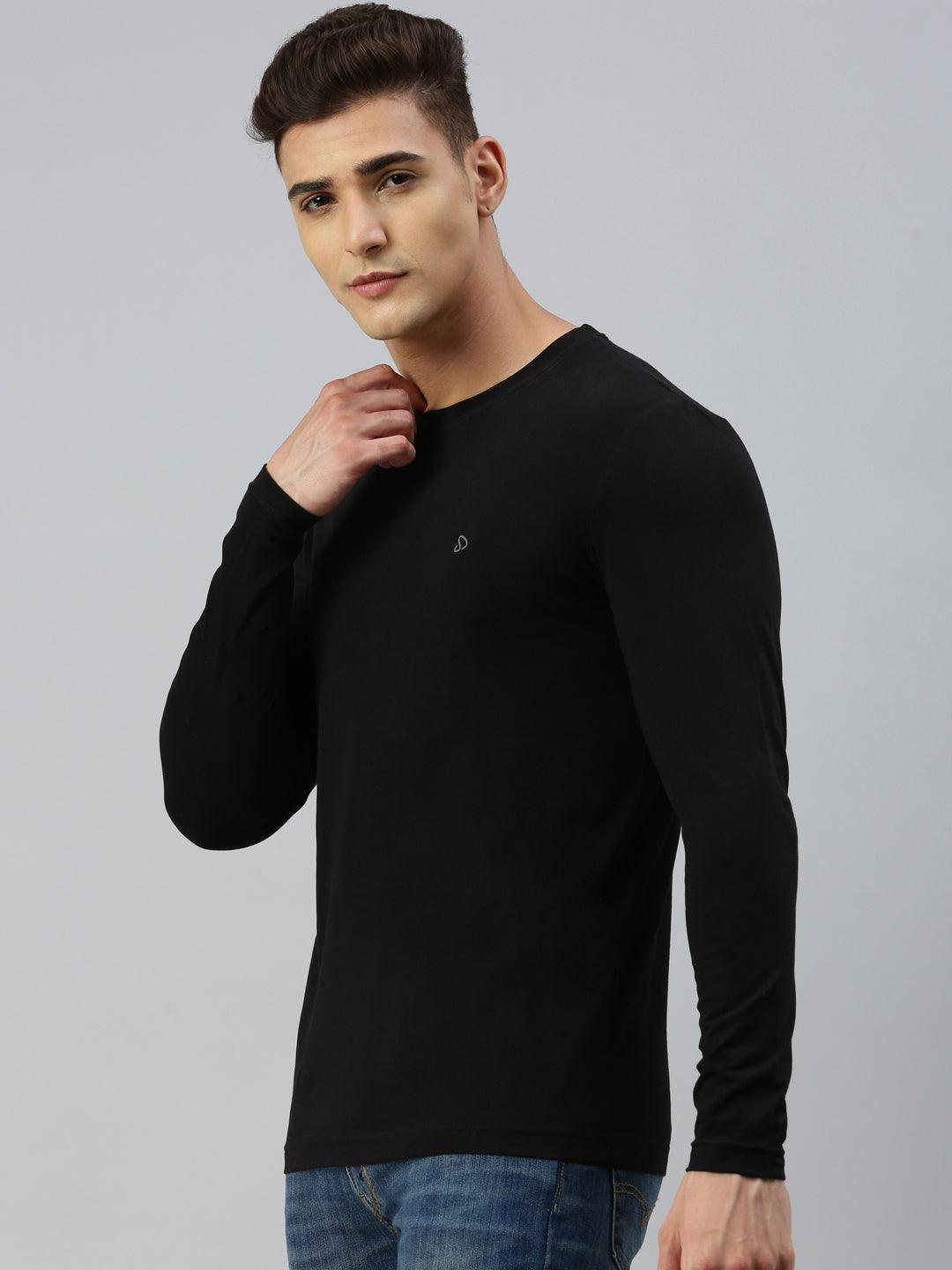 Sporto Men Slim fit Round Neck Full Sleeve T-Shirt - Black