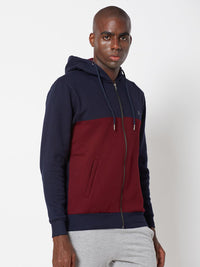 Sporto Men's Hoodie Jacket (Navy - Burgundy)
