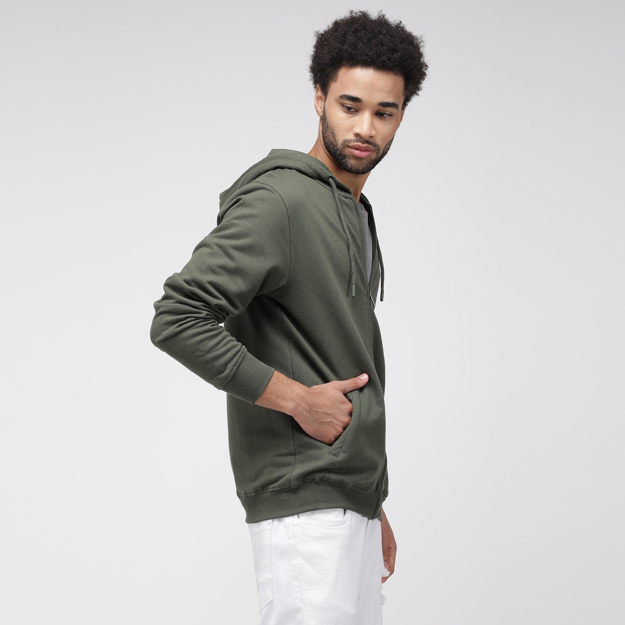 Sporto Men's Solid Hoodie Sweatshirt - Olive