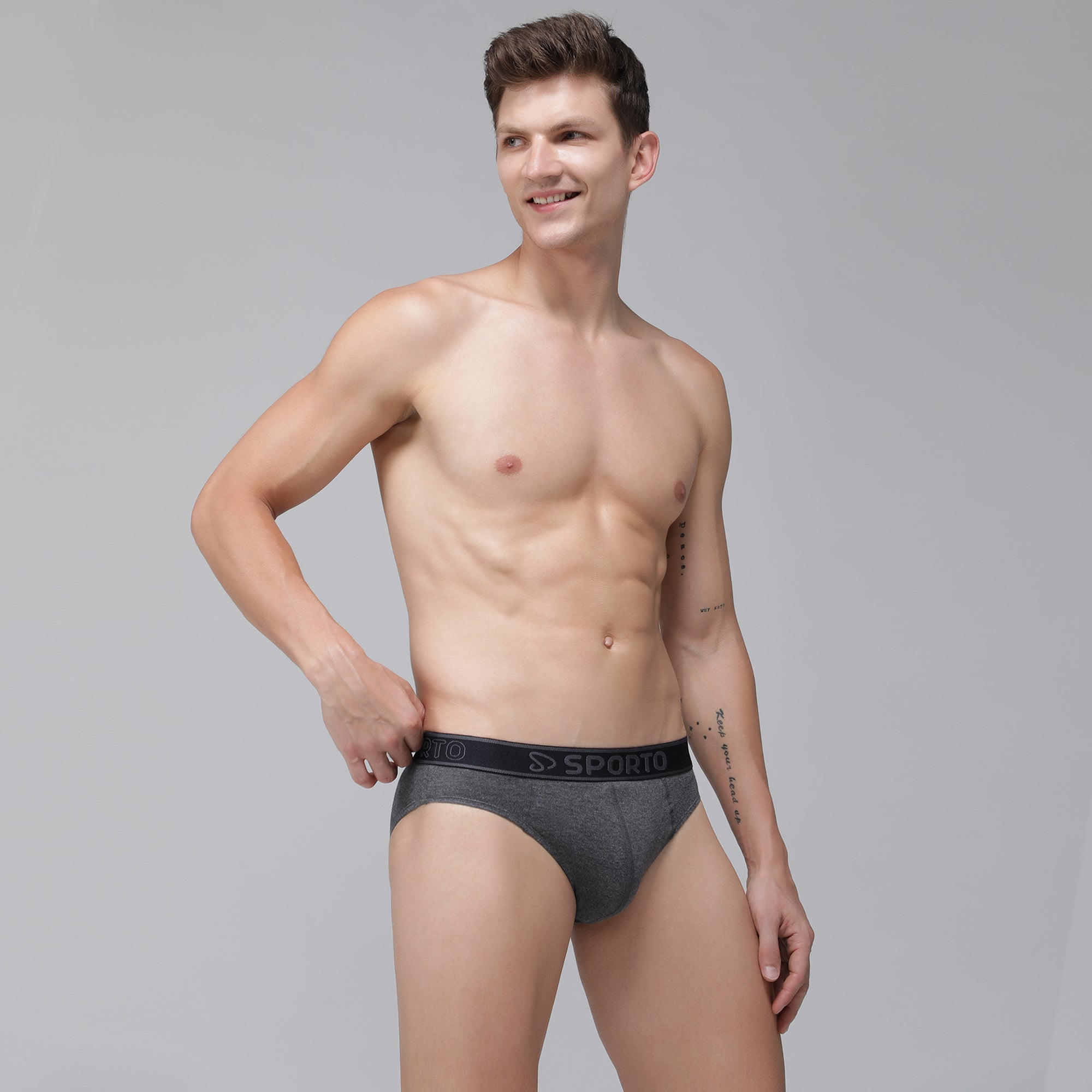 Sporto Men's Cotton Brief - Anthra Melange