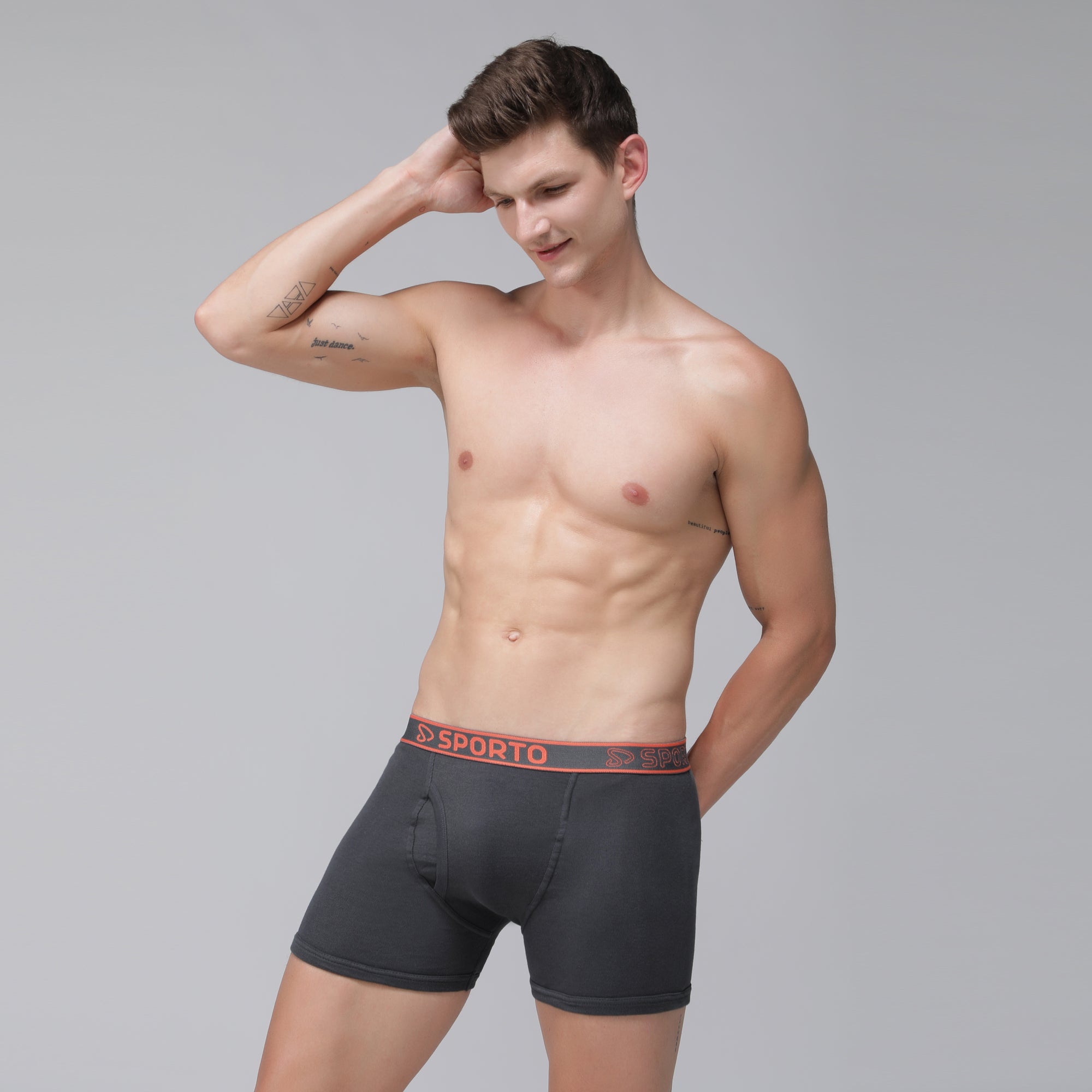 Sporto Men's Cotton Ribbed Long Trunk - Charcoal