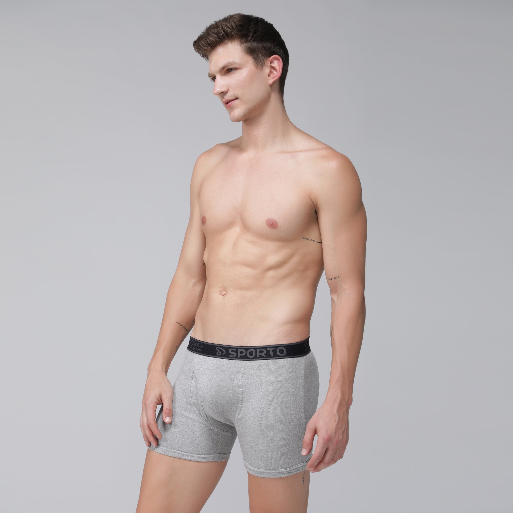 Sporto Men's Cotton Ribbed Long Trunk - Grey Melange