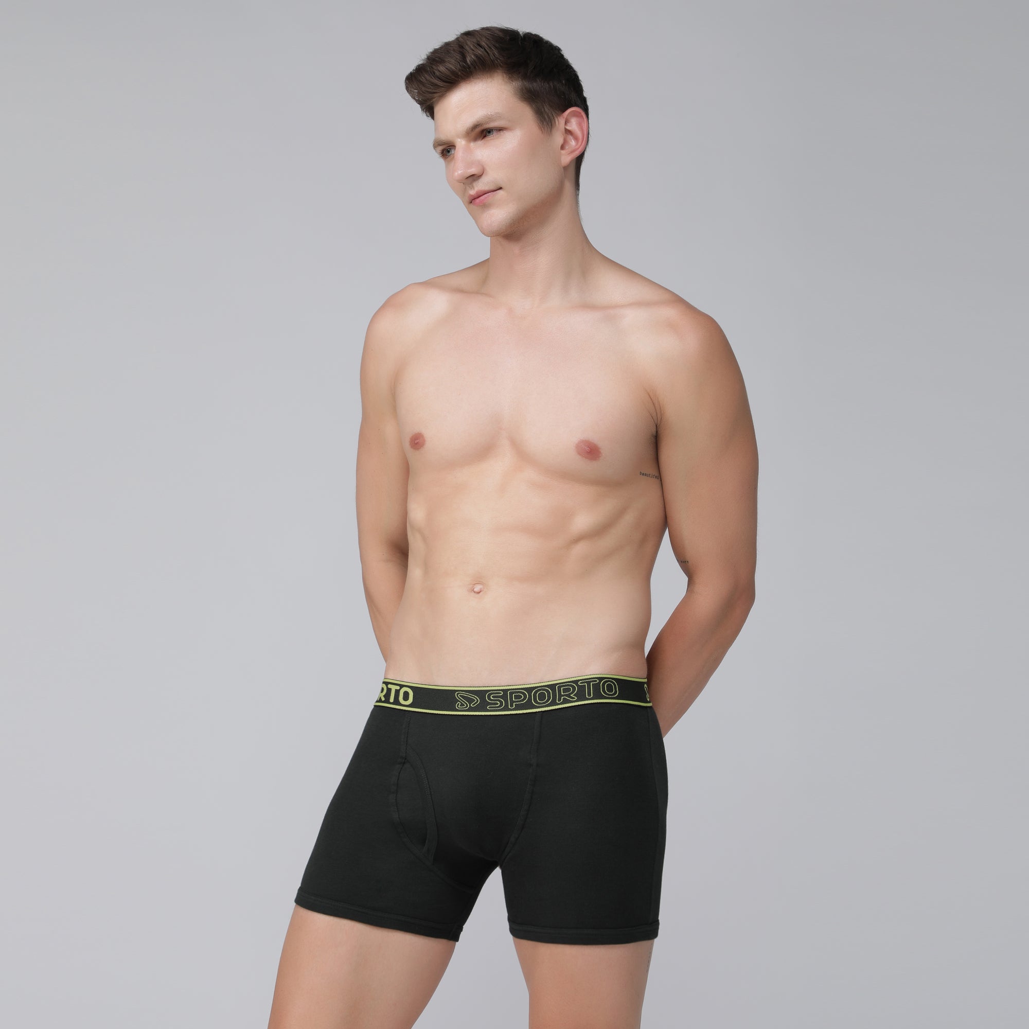 Sporto Men's Cotton Ribbed Long Trunk - Olive Green