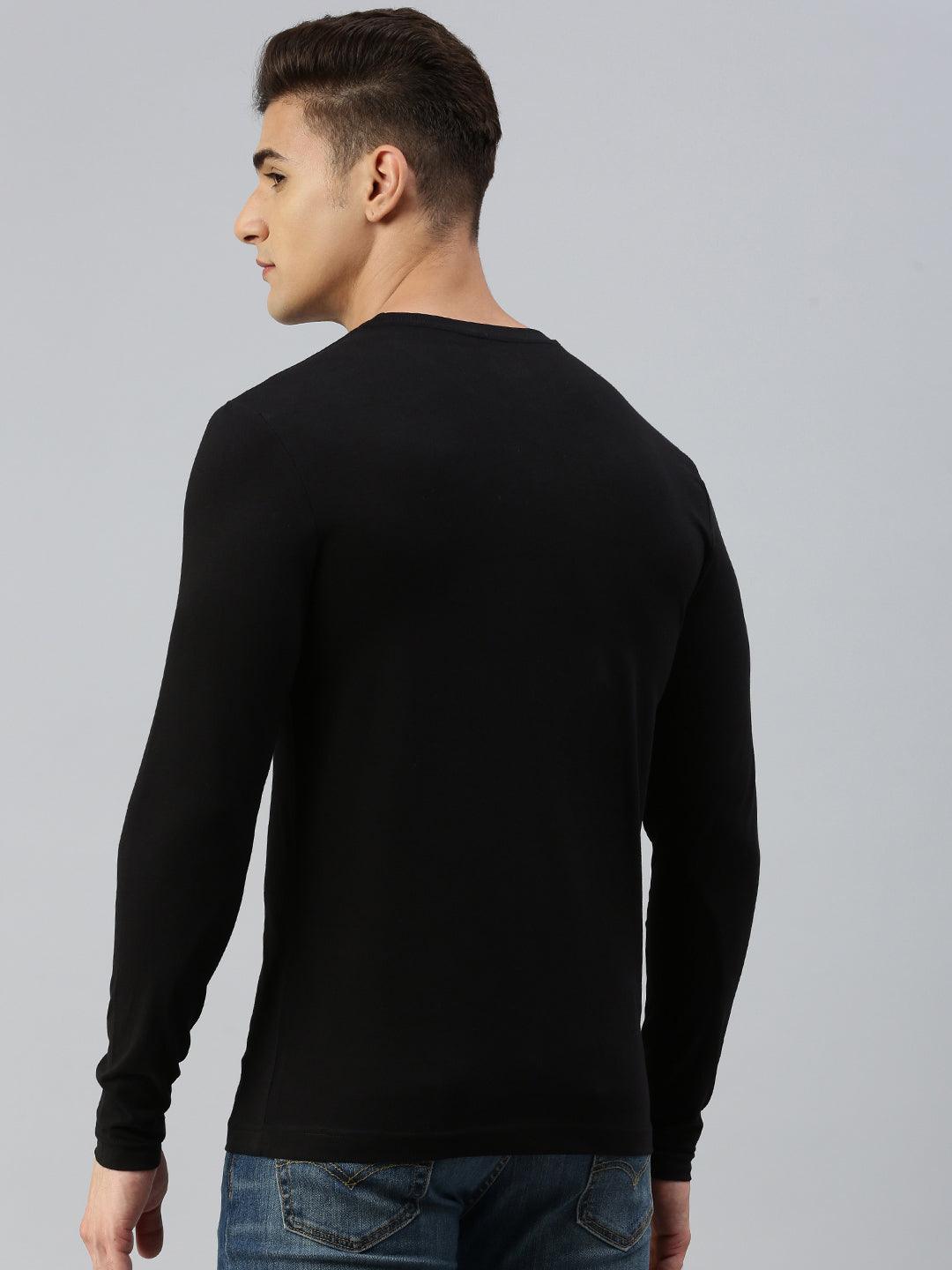 Sporto Men Slim fit Round Neck Full Sleeve T-Shirt - Black