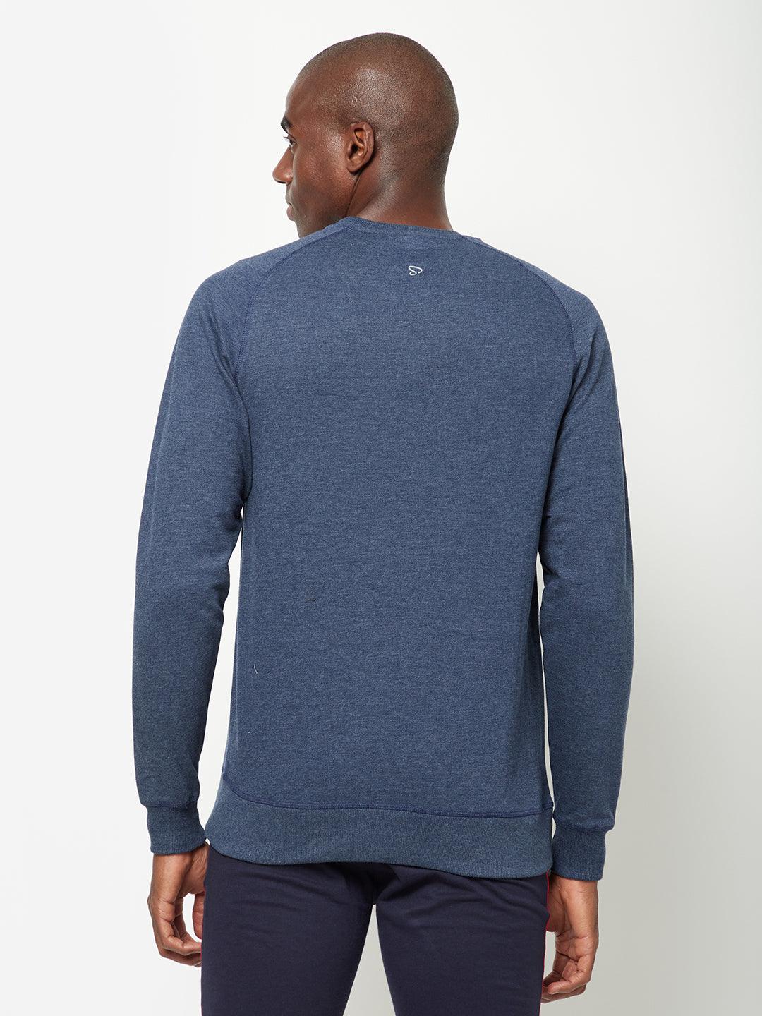 Sporto Crew Neck Printed Sweatshirt - Blue Melange