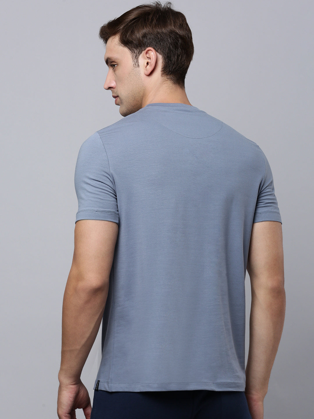 Sporto Men's Fluid Cotton Round Neck T-shirt - Silver Blue