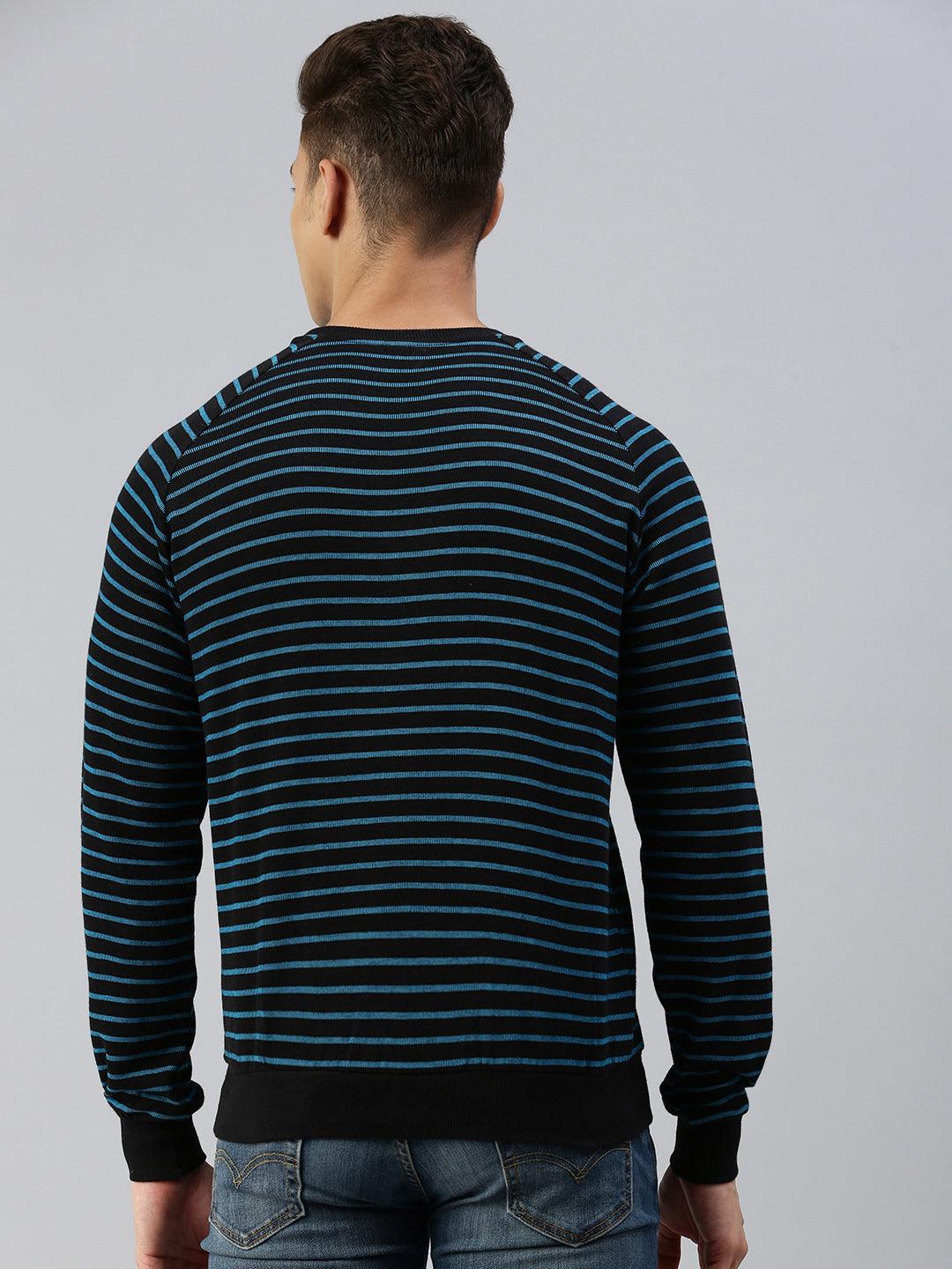 Sporto Ribbed Stripe Sweatshirt for Men | Turquoise-Black