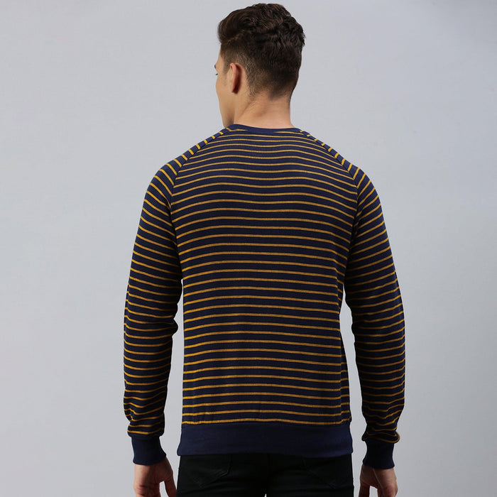 Sporto Ribbed Stripe Sweatshirt for Men -[Yellow-Navy]