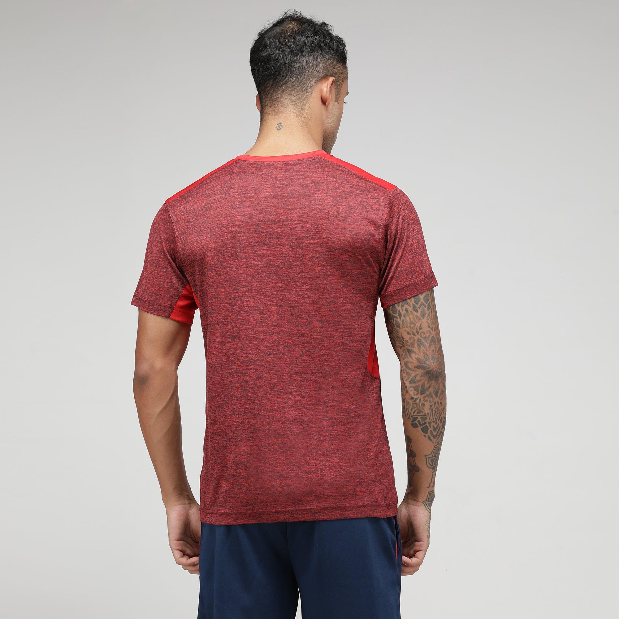 Sporto Men's Fast Dry Active Printed T shirt - Red Melange