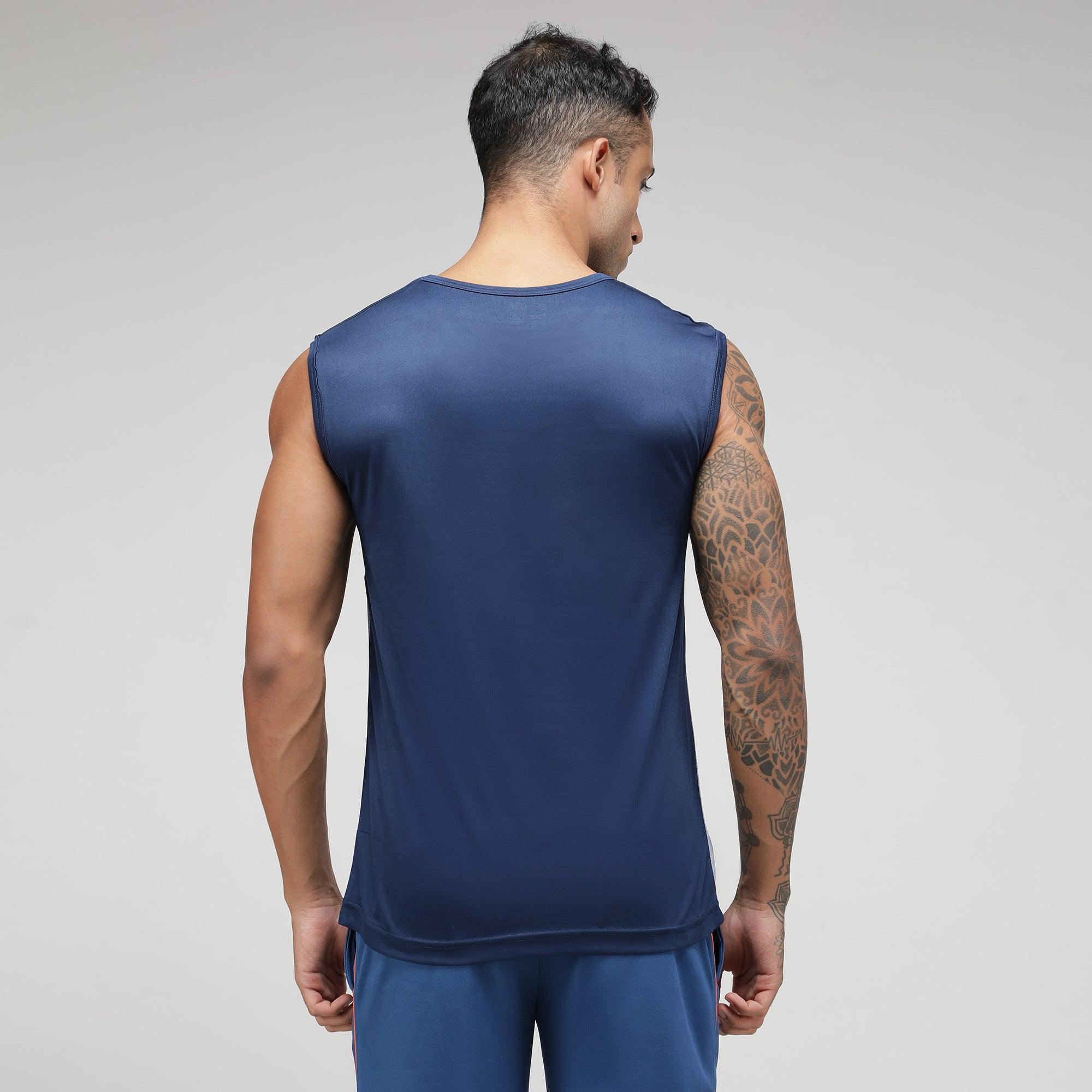 Sporto Men's Sleeve Dual Colored Fast Dry T-Shirt - Navy