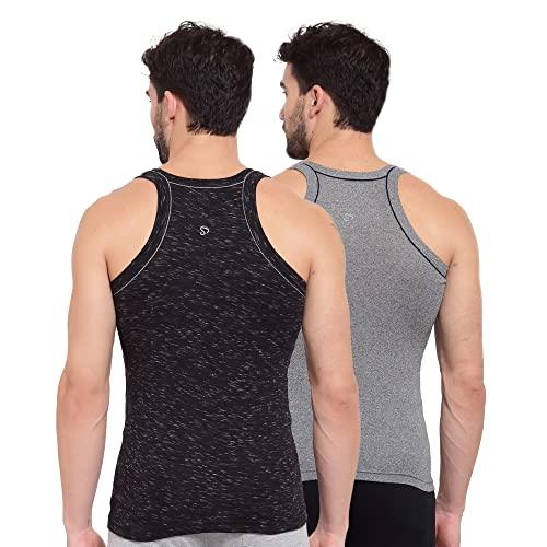 Sporto Men's 100% Cotton Gym Vest with Contrast Piping (Pack of 2)