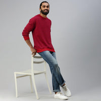 Sporto Men's Striped Sweatshirt - Red & Navy