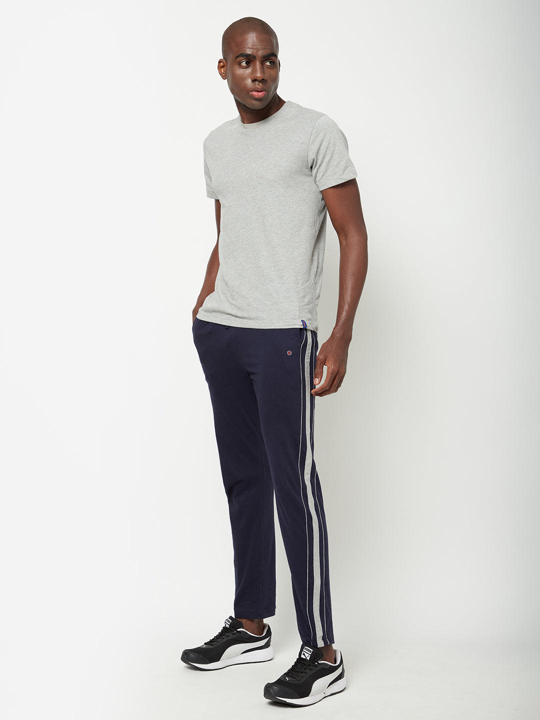 Sporto Navy Cotton Blend Solid Regular Track Pant