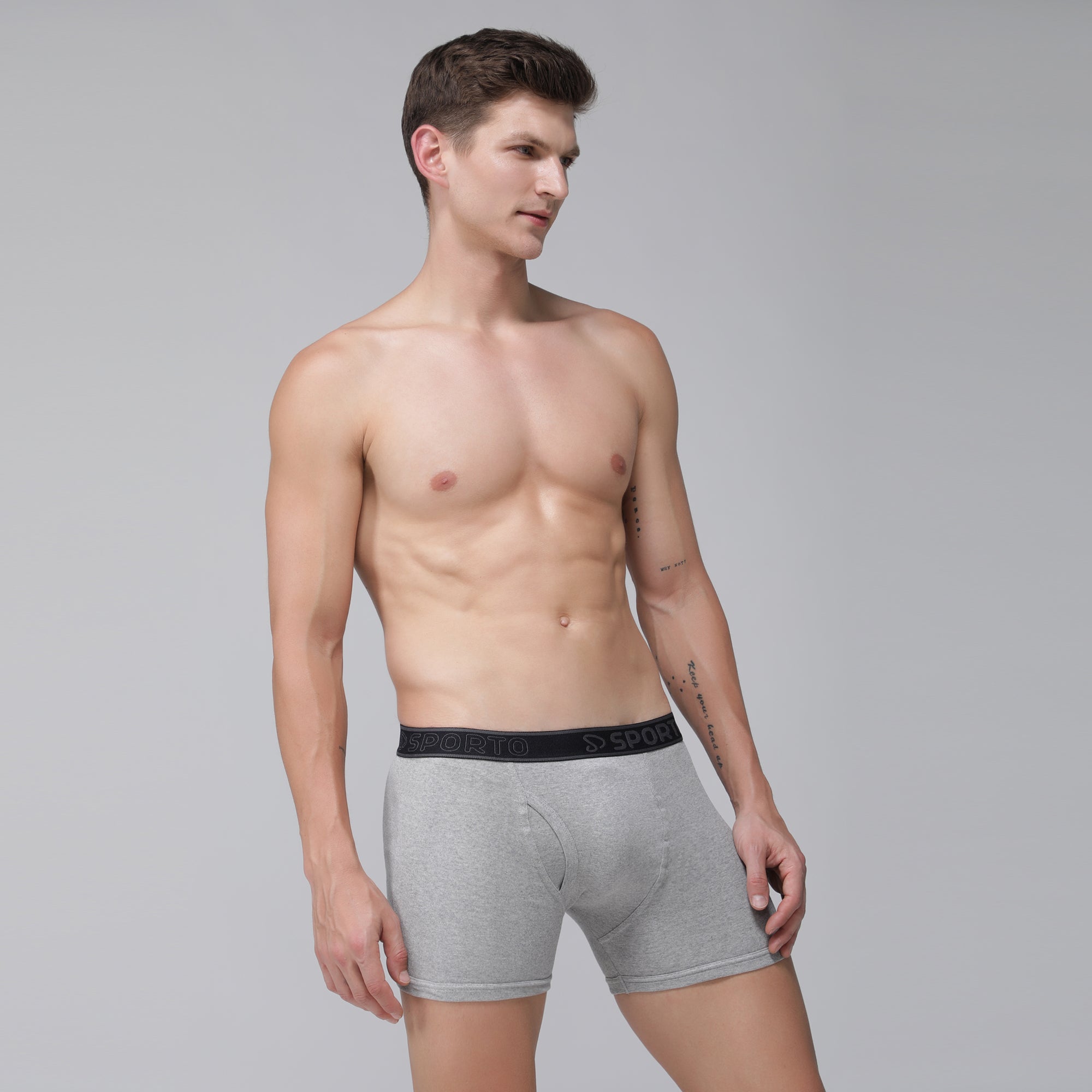 Sporto Men's Cotton Ribbed Long Trunk - Grey Melange