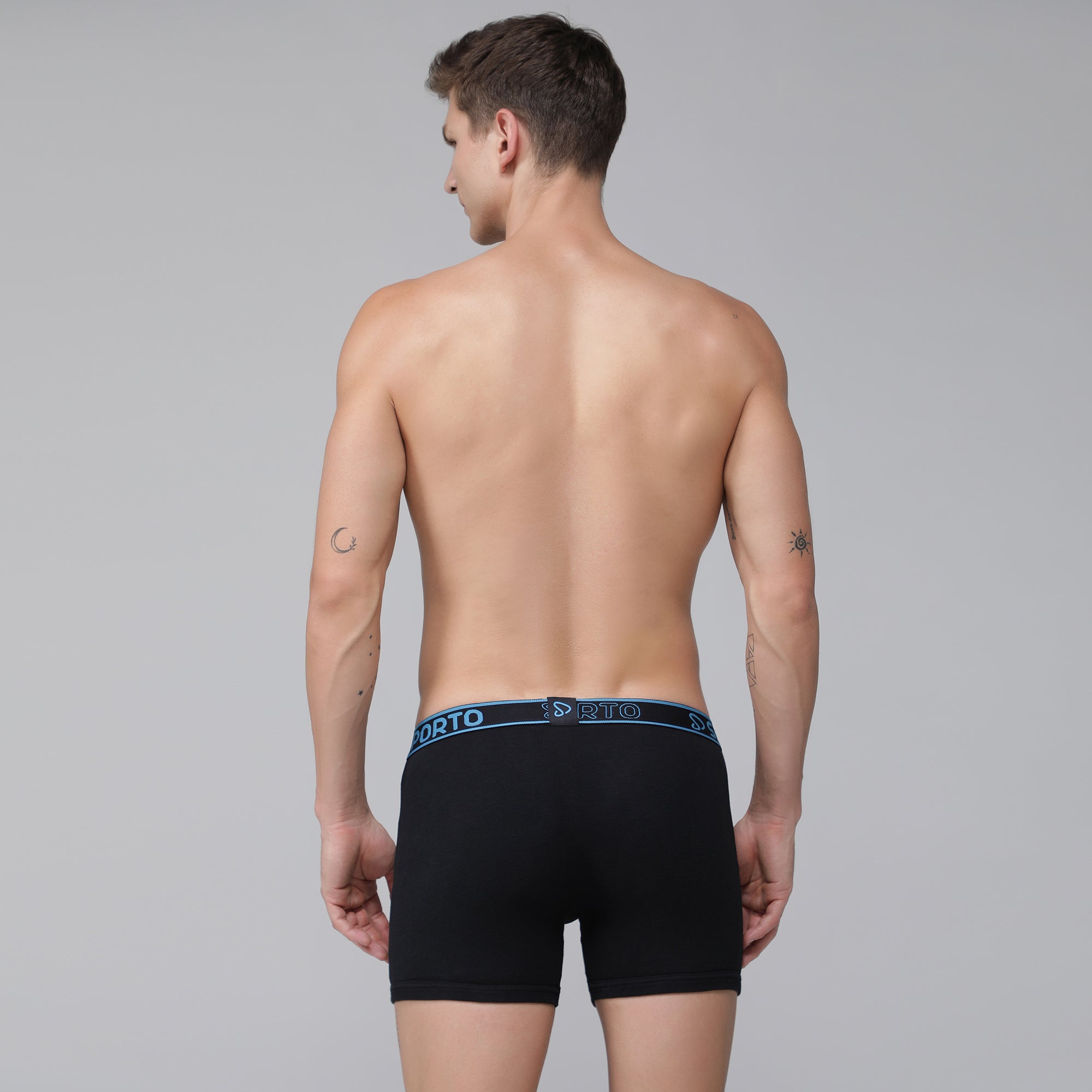 Sporto Men's Cotton Ribbed Long Trunk - Black Blue