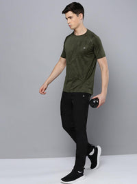 Sporto Men's Insta cool Printed Jersey Round Neck Tee - Olive