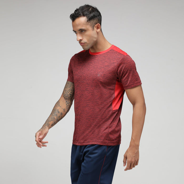 Sporto Men's Fast Dry Active Printed T shirt - Red Melange