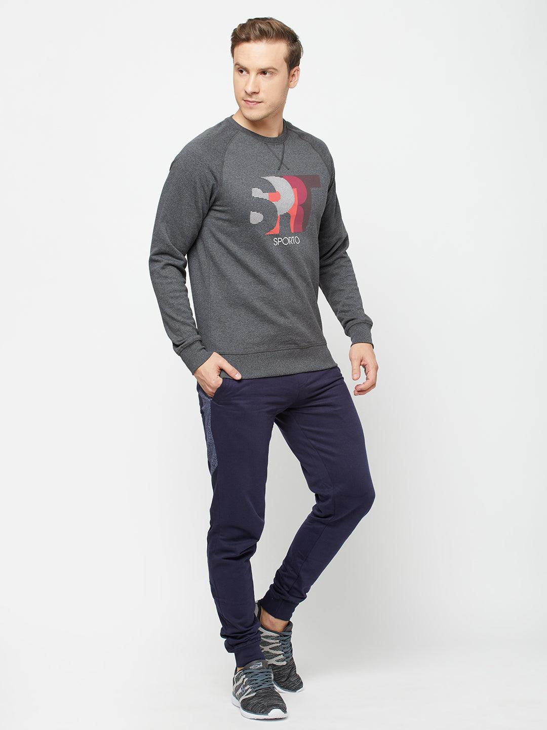 Sporto Crew Neck Printed Sweatshirt - Anthra Melange