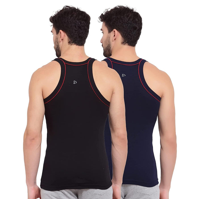 Sporto Men's 100% Cotton Gym Vest with Contrast Piping (Pack of 2)