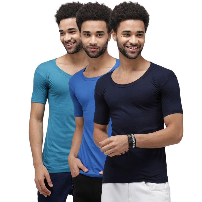 Sporto Men Solid Vest (Pack of 3) - Navy, Blue & Light Blue