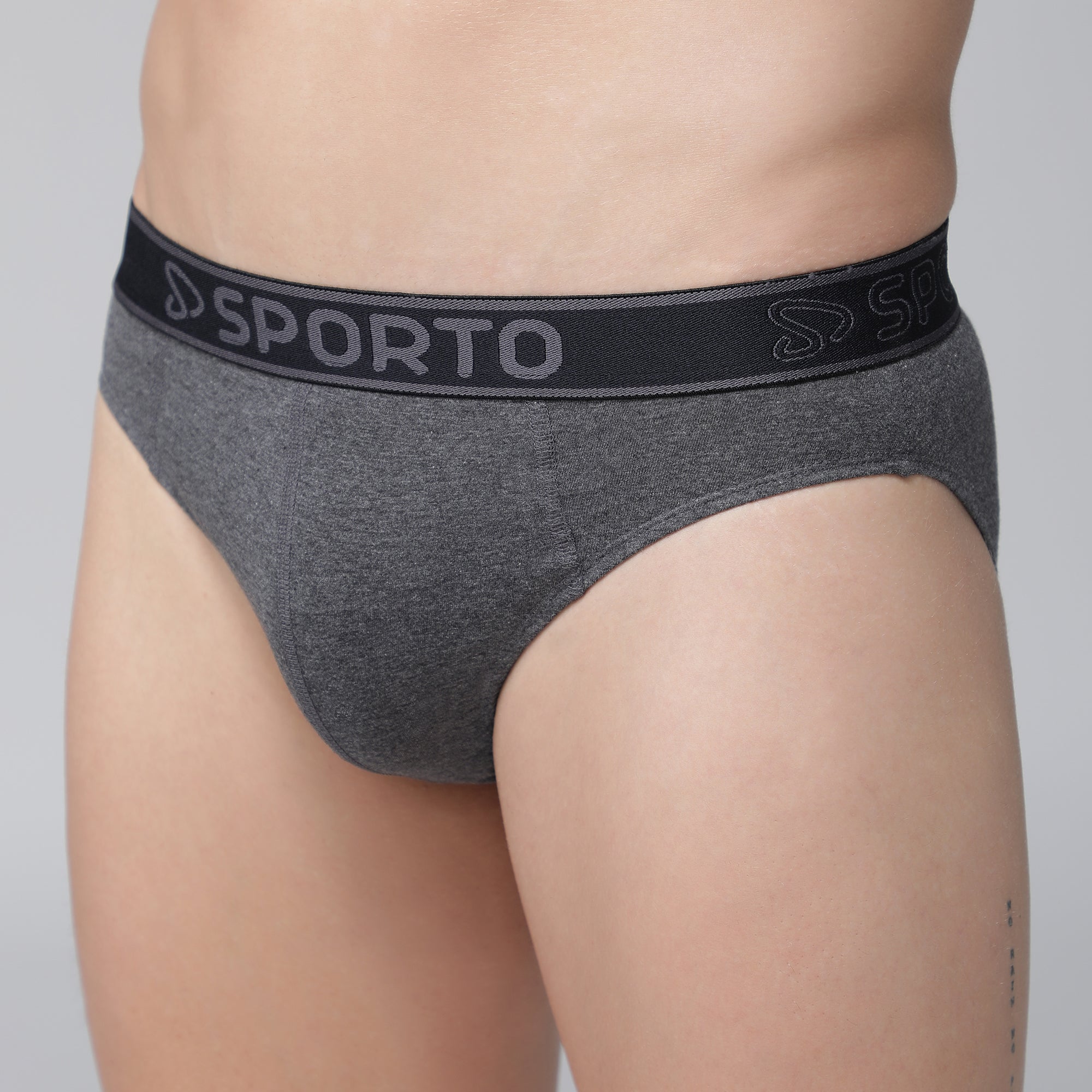 Sporto Men's Cotton Brief - Anthra Melange