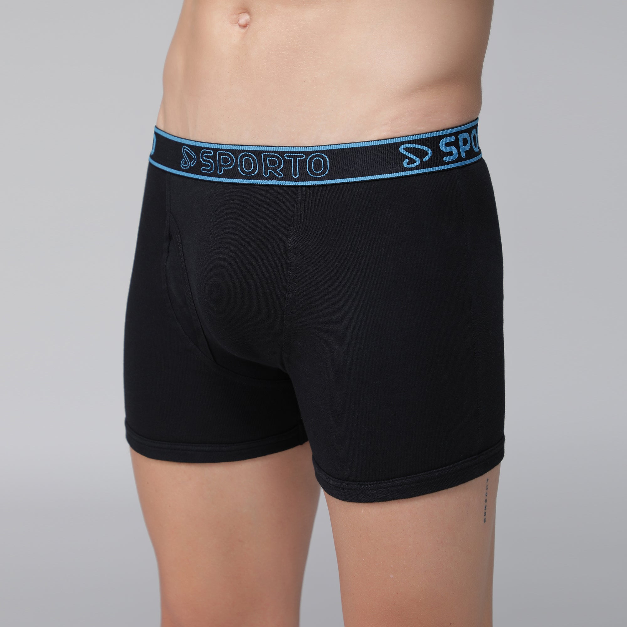 Sporto Men's Cotton Ribbed Long Trunk - Black Blue