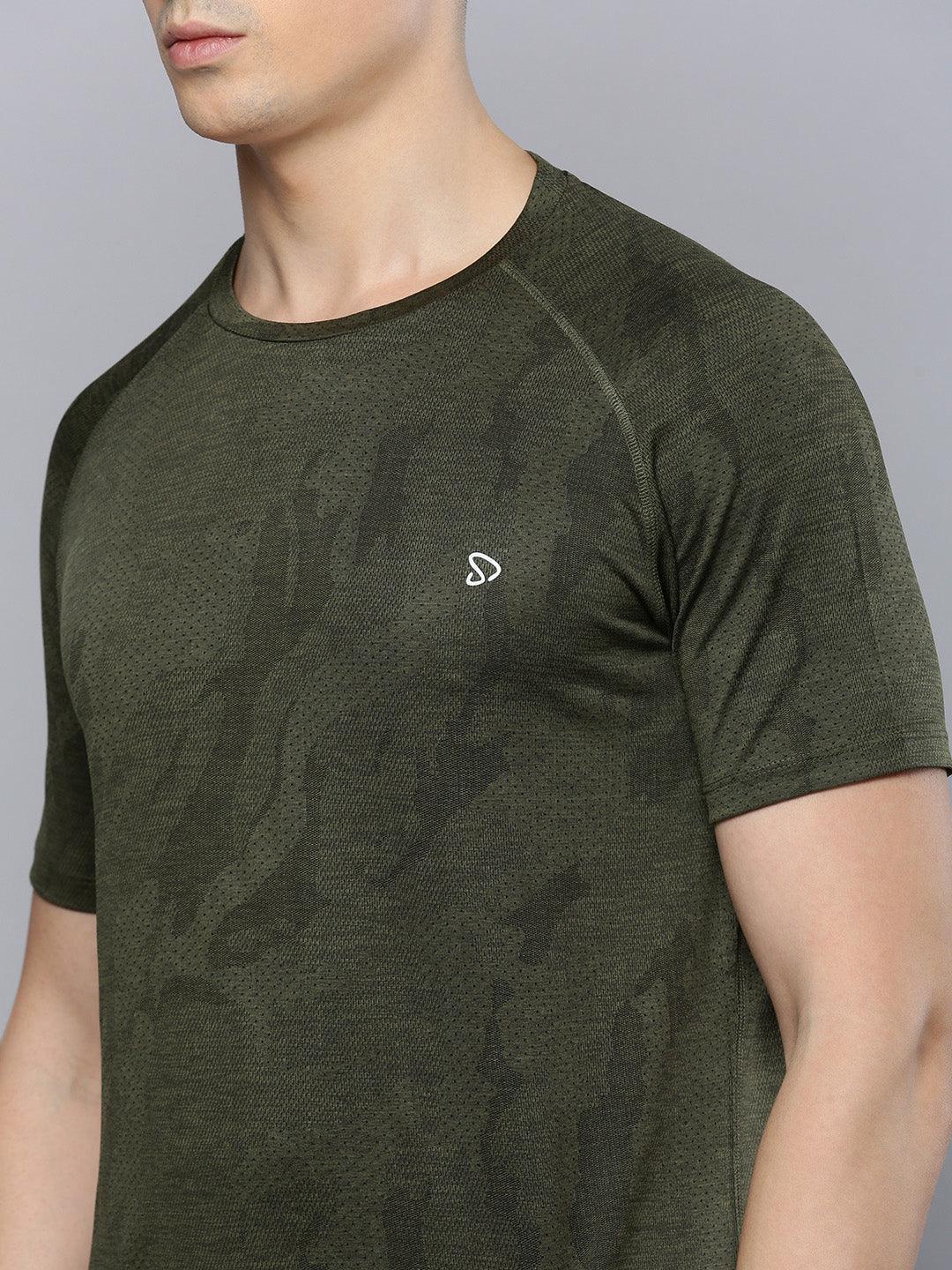 Sporto Men's Insta cool Printed Jersey Round Neck Tee - Olive