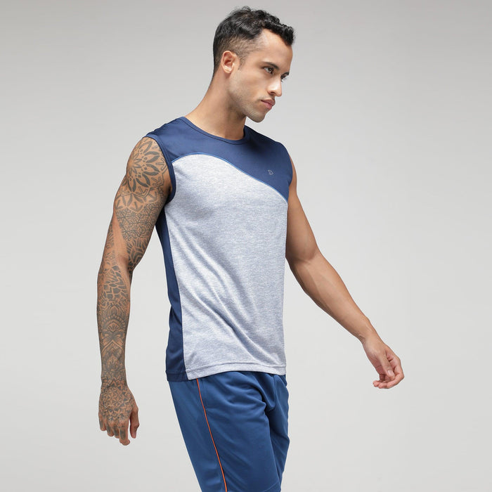 Sporto Men's Sleeve Dual Colored Fast Dry T-Shirt - Navy