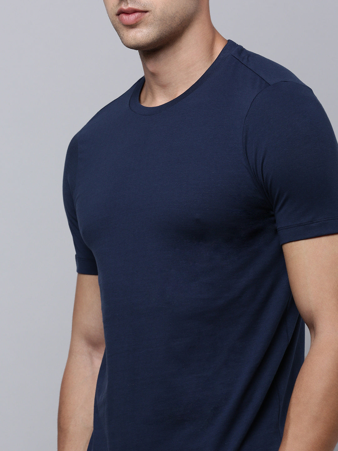 Sporto Men's Fluid Cotton Round Neck T-shirt - Navy