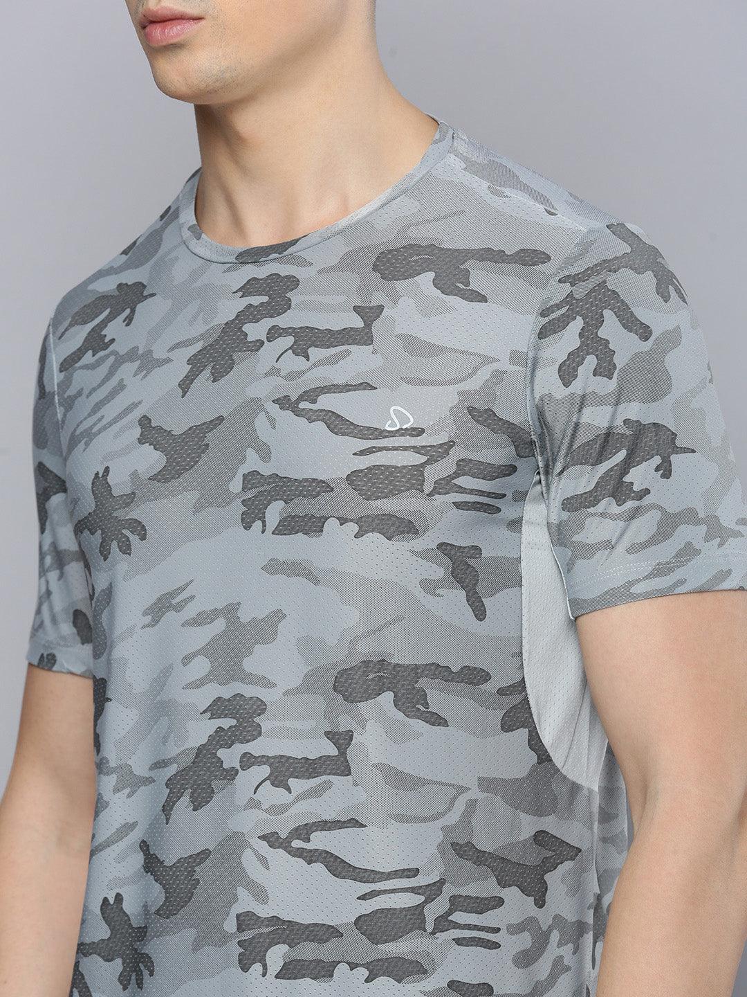 Sporto Men's Insta cool Printed Jersey Tee with Side Mesh - Grey