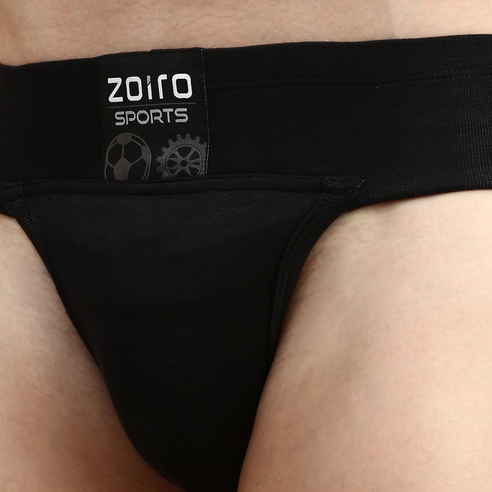 Zoiro Men's Cotton Sports Gym Supporter Brief Black