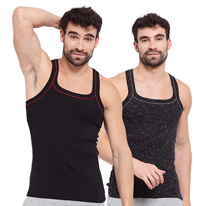 Sporto Men's 100% Cotton Gym Vest with Contrast Piping (Pack of 2)