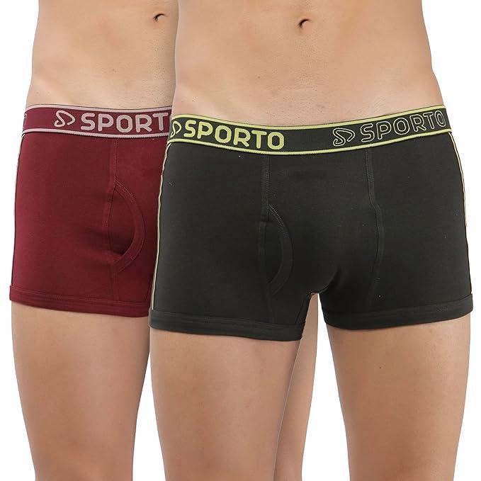 Sporto Men's Spandex Square Trunks (Pack Of 2) - Olive & Maroon