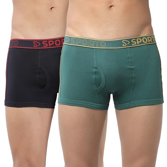 Sporto Men's Solid Spandex Square Trunks (Pack Of 2) - Partol Blue + Navy