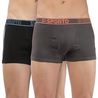 Sporto Men's Solid Spandex Square Trunk (Pack Of 2) - Black + Charcoal