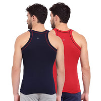 Sporto Men's 100% Cotton Gym Vest with Contrast Piping (Pack of 2)