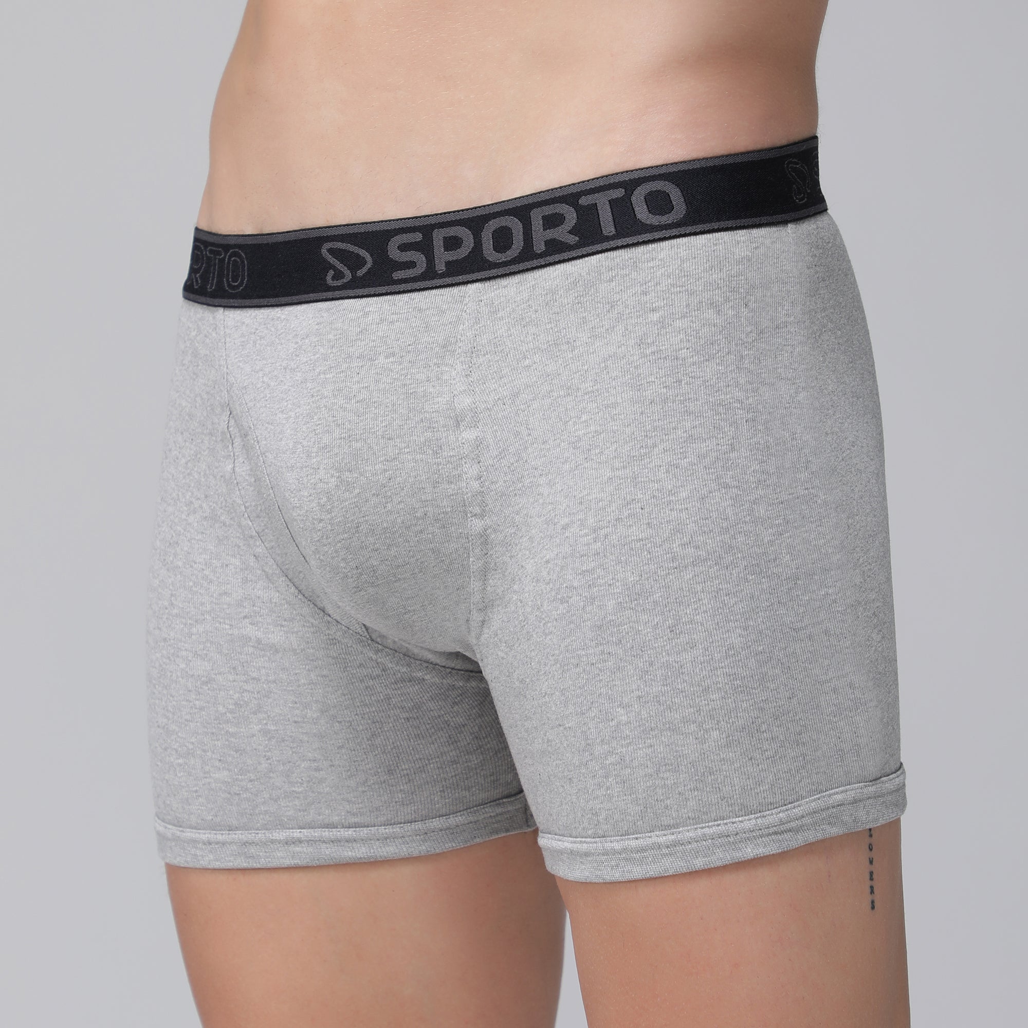 Sporto Men's Cotton Ribbed Long Trunk - Grey Melange