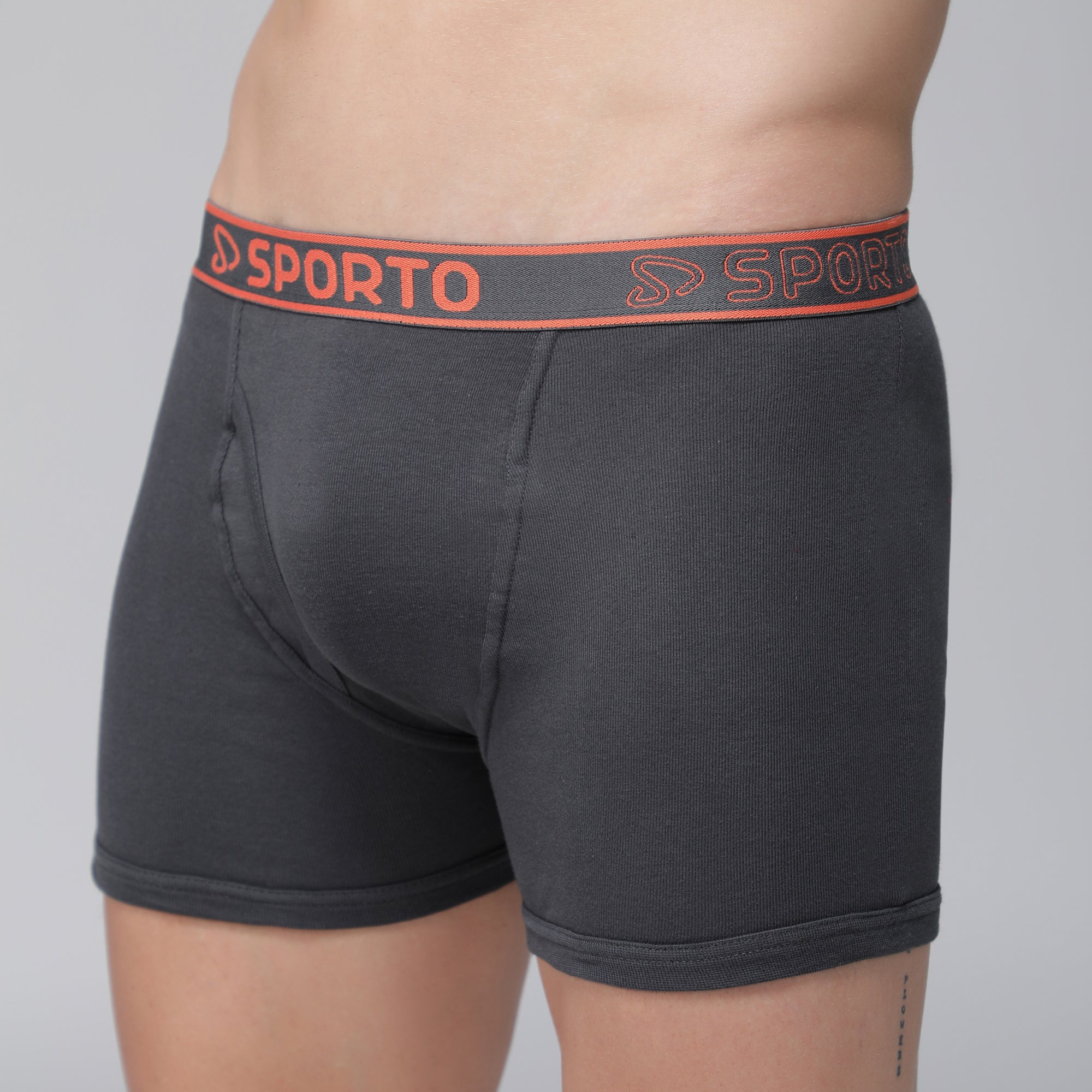 Sporto Men's Cotton Ribbed Long Trunk - Charcoal