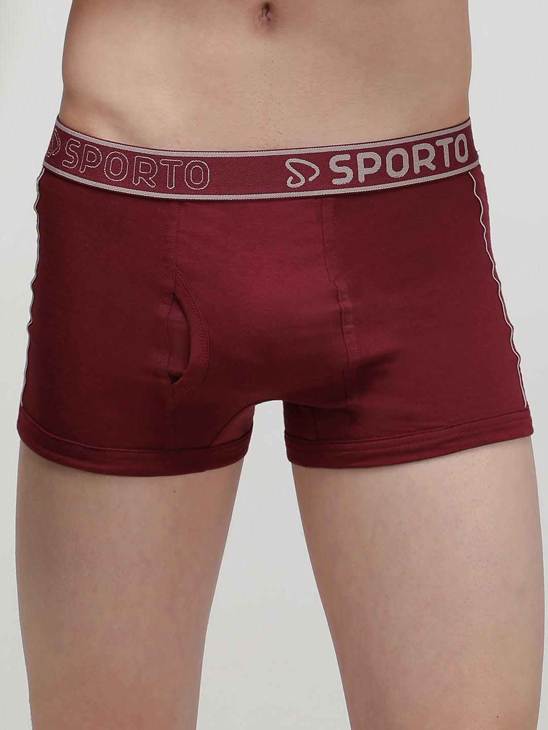 Sporto Men's Cotton Square Trunk (Pack Of 3) - Maroon + Navy + Charcoal