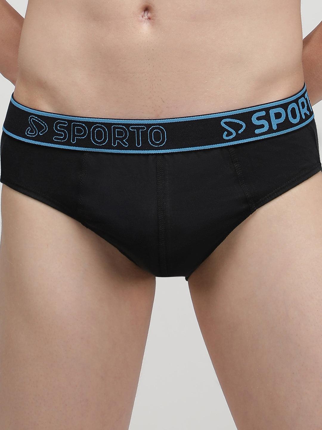 Sporto Men's Solid Cotton Brief (Pack Of 3) - Black