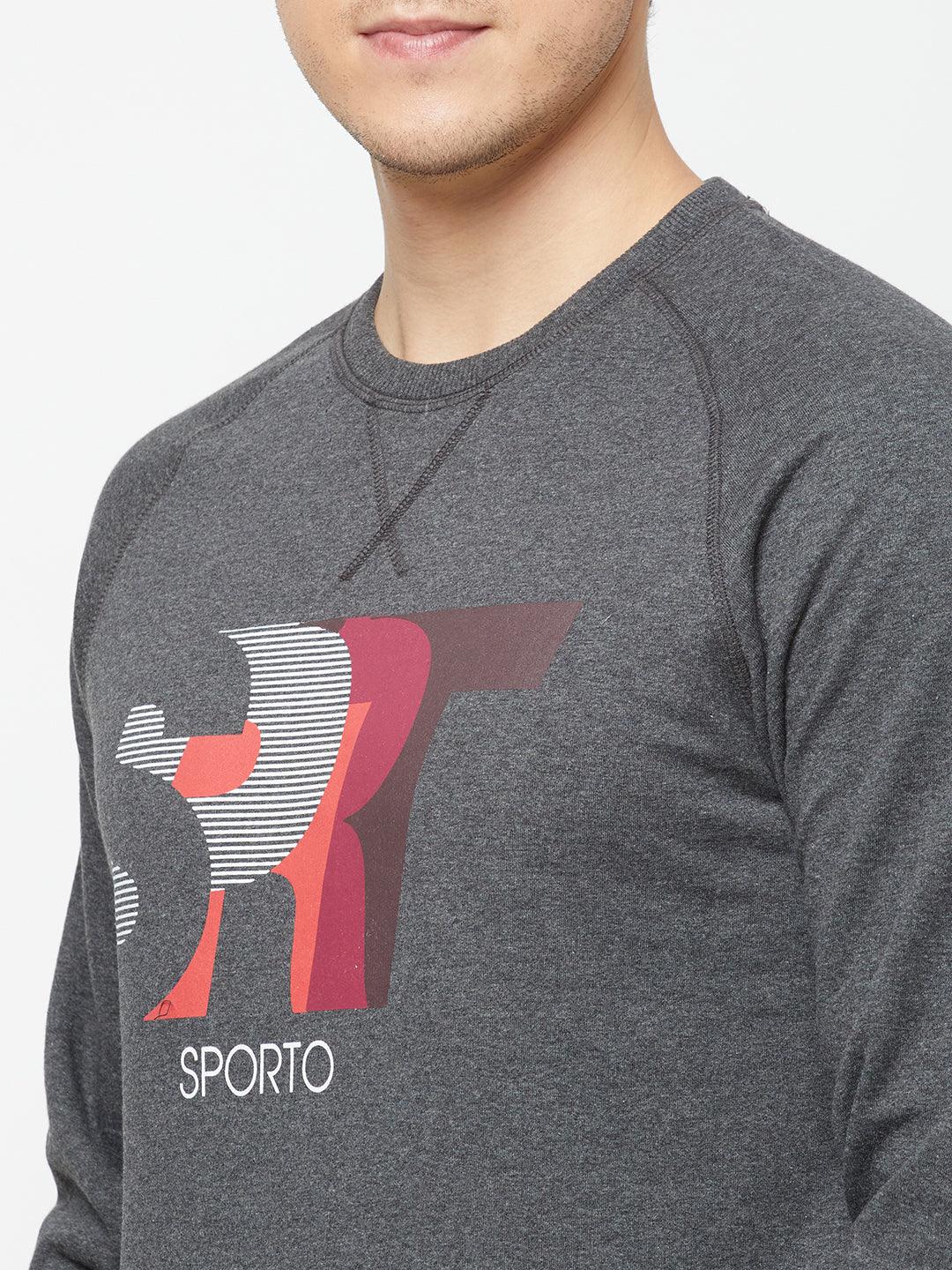 Sporto Crew Neck Printed Sweatshirt - Anthra Melange