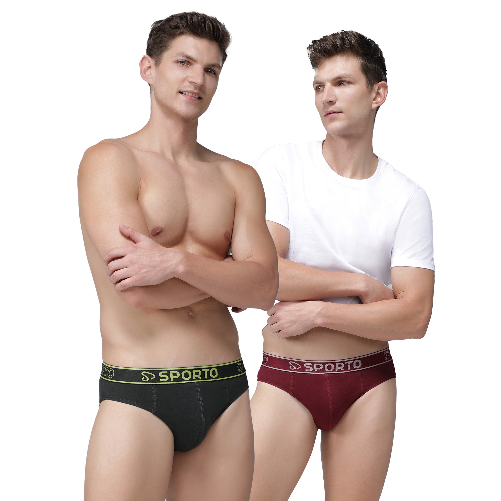 Sporto Men's Cotton Brief (Pack Of 2) - Olive & Maroon