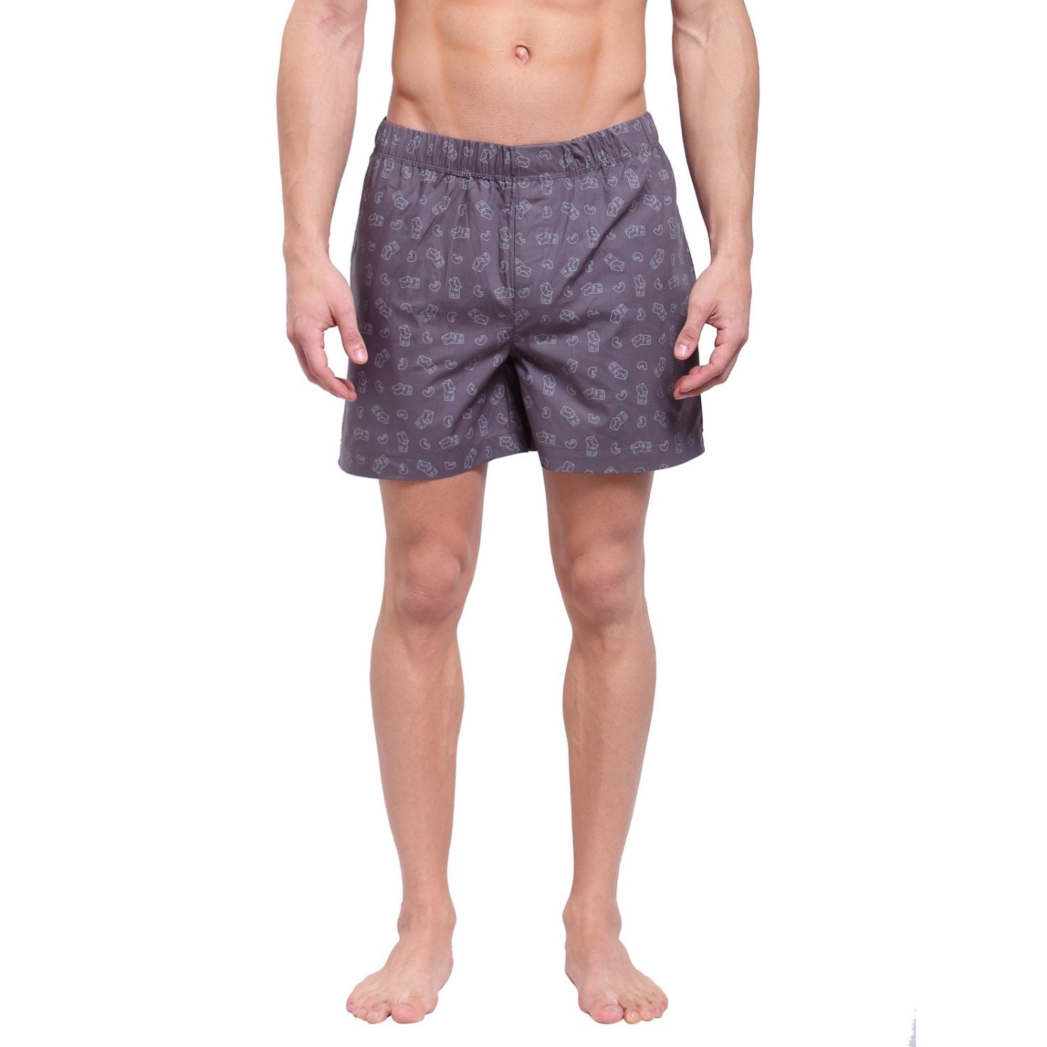 Zoiro Men's Cotton Printed Trends Boxer Charcoal