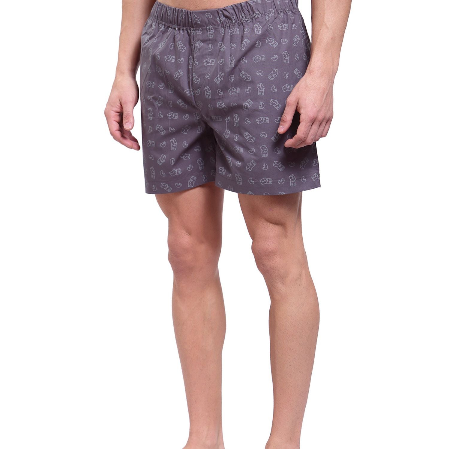 Zoiro Men's Cotton Printed Trends Boxer Charcoal