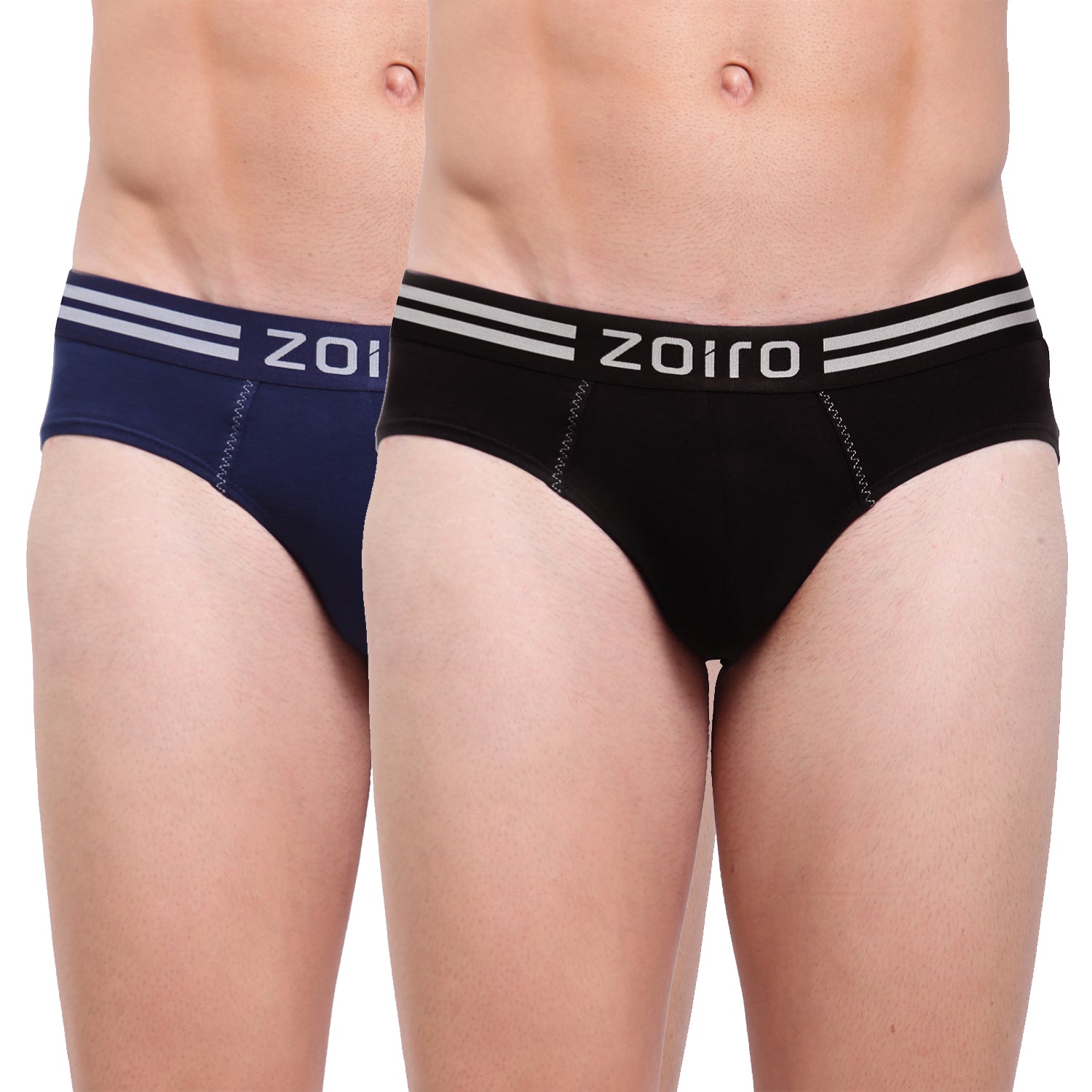 Zoiro Men's Soft Classics Brief (Pack of 2) - Dark Denim + Black