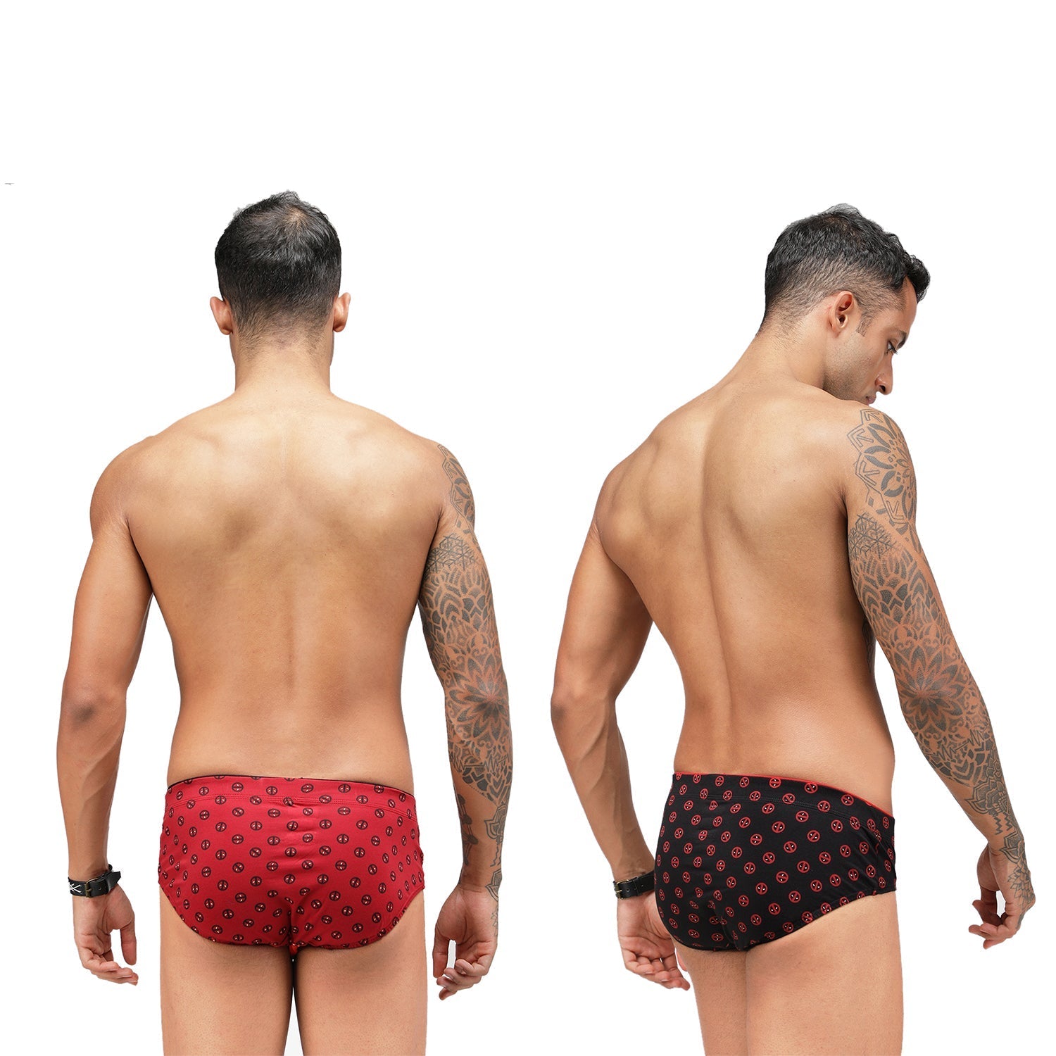 Men's Marvel Deadpool Printed Brief Pack of 2 - Black+Chinese Red