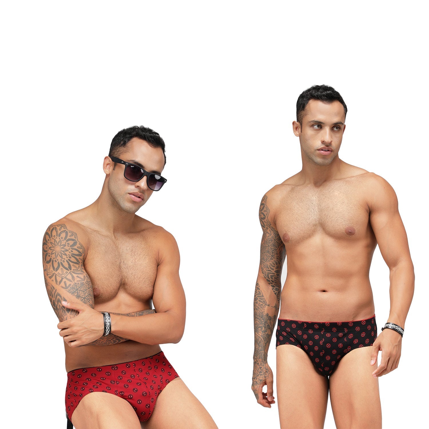 Men's Marvel Deadpool Printed Brief Pack of 2 - Black+Chinese Red