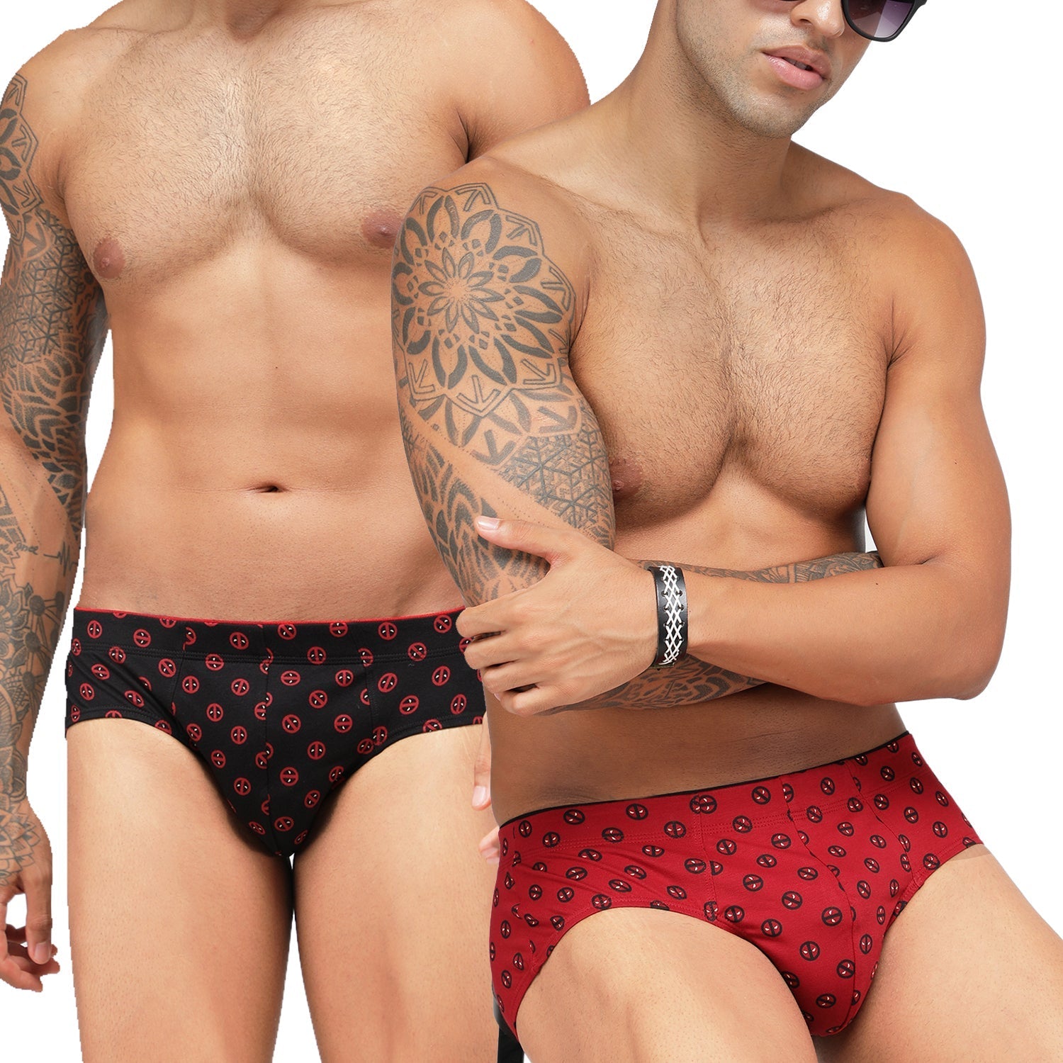 Men's Marvel Deadpool Printed Brief Pack of 2 - Black+Chinese Red